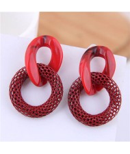 Connected Hoops Resin High Fashion Women Costume Earrings - Red