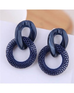 Connected Hoops Resin High Fashion Women Costume Earrings - Dark Blue