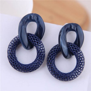 Connected Hoops Resin High Fashion Women Costume Earrings - Dark Blue