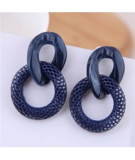 Connected Hoops Resin High Fashion Women Costume Earrings - Dark Blue
