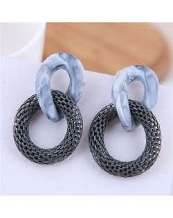 Connected Hoops Resin High Fashion Women Costume Earrings - Gray
