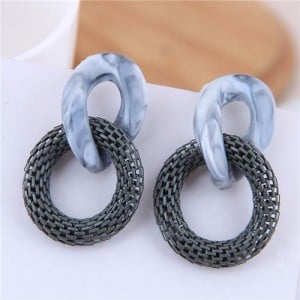 Connected Hoops Resin High Fashion Women Costume Earrings - Gray