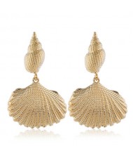 Conch and Seashell Combo Design High Fashion Women Statement Earrings - Golden