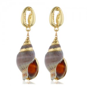 Golden Plated Seashell and Conch Combo Design High Fashion Earrings