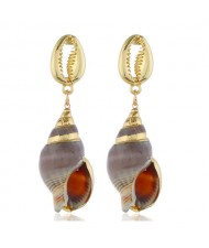 Golden Plated Seashell and Conch Combo Design High Fashion Earrings