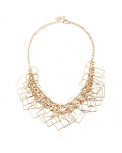 Squares Pendant Chain Fashion Women Statement Alloy Necklace - Golden