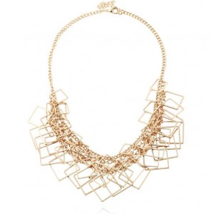 Squares Pendant Chain Fashion Women Statement Alloy Necklace - Golden