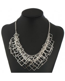 Squares Pendant Chain Fashion Women Statement Alloy Necklace - Silver
