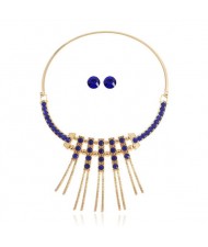 Rhinestone Embellished Tassel High Fashion Women Costume Necklace and Earrings Set - Blue