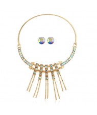 Rhinestone Embellished Tassel High Fashion Women Costume Necklace and Earrings Set - Luminous White