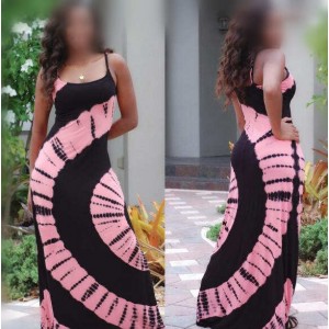 Summer High Fashion Abstract Floral Printing Shoulder-straps Women Dress - Pink