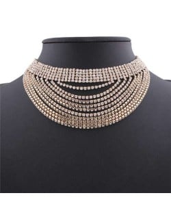 Rhinestone Multi-layer High Fashion Choker Necklace - Golden