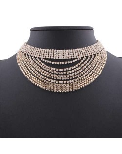 Rhinestone Multi-layer High Fashion Choker Necklace - Golden