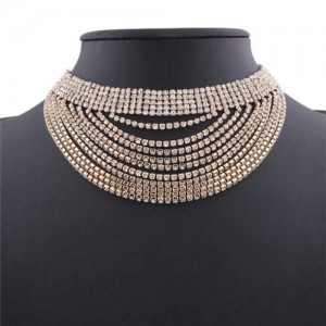 Rhinestone Multi-layer High Fashion Choker Necklace - Golden