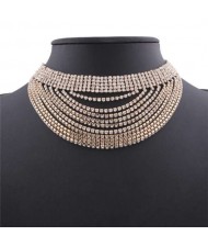 Rhinestone Multi-layer High Fashion Choker Necklace - Golden