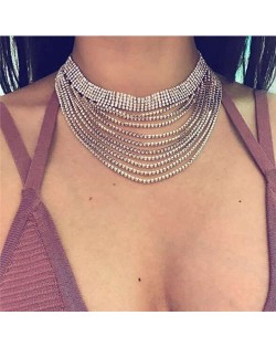 Rhinestone Multi-layer High Fashion Choker Necklace - Silver