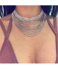 Rhinestone Multi-layer High Fashion Choker Necklace - Silver