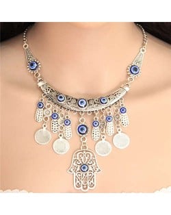 Eye Balls Decorated Magic Hand and Coins Pendants Design Women Fashion Necklace