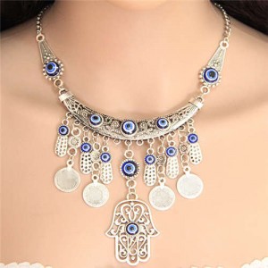 Eye Balls Decorated Magic Hand and Coins Pendants Design Women Fashion Necklace