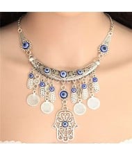 Eye Balls Decorated Magic Hand and Coins Pendants Design Women Fashion Necklace