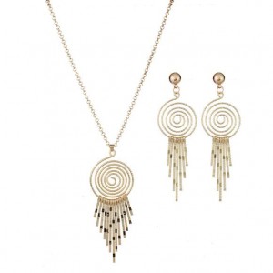 Geometric Element with Tassel Design Fashion Necklace and Earrings Set - Golden