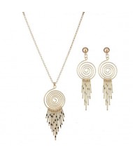 Geometric Element with Tassel Design Fashion Necklace and Earrings Set - Golden