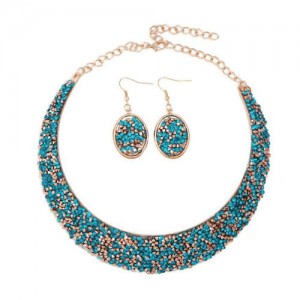 Rhinestone Embellished Arch Design Shining Fashion Costume Necklace and Earrings Set - Teal