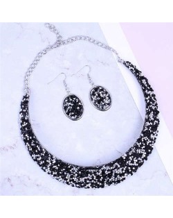 Rhinestone Embellished Arch Design Shining Fashion Costume Necklace and Earrings Set - Black