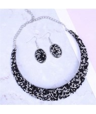 Rhinestone Embellished Arch Design Shining Fashion Costume Necklace and Earrings Set - Black