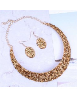 Rhinestone Embellished Arch Design Shining Fashion Costume Necklace and Earrings Set - Champagne