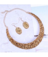 Rhinestone Embellished Arch Design Shining Fashion Costume Necklace and Earrings Set - Champagne