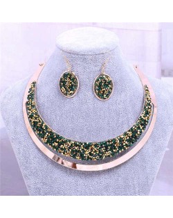 Rhinestone Embellished Arch Design Shining Fashion Costume Necklace and Earrings Set - Green