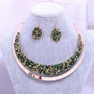 Rhinestone Embellished Arch Design Shining Fashion Costume Necklace and Earrings Set - Green