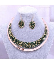Rhinestone Embellished Arch Design Shining Fashion Costume Necklace and Earrings Set - Green