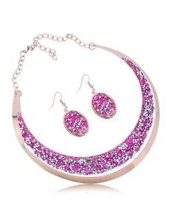 Rhinestone Embellished Arch Design Shining Fashion Costume Necklace and Earrings Set - Rose
