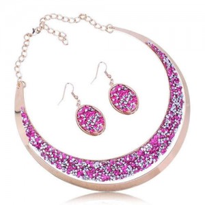 Rhinestone Embellished Arch Design Shining Fashion Costume Necklace and Earrings Set - Rose