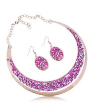 Rhinestone Embellished Arch Design Shining Fashion Costume Necklace and Earrings Set - Rose