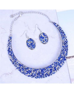 Rhinestone Embellished Arch Design Shining Fashion Costume Necklace and Earrings Set - Blue