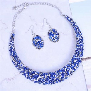 Rhinestone Embellished Arch Design Shining Fashion Costume Necklace and Earrings Set - Blue