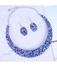 Rhinestone Embellished Arch Design Shining Fashion Costume Necklace and Earrings Set - Blue