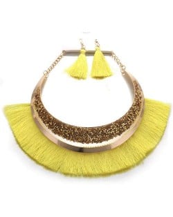 Cotton Threads Tassel Arch Fashion Women Costume Necklace and Earrings Set - Yellow