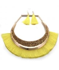 Cotton Threads Tassel Arch Fashion Women Costume Necklace and Earrings Set - Yellow