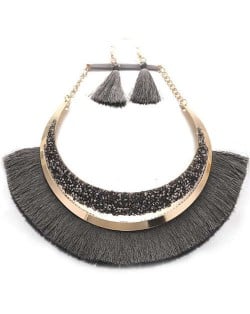 Cotton Threads Tassel Arch Fashion Women Costume Necklace and Earrings Set - Gray