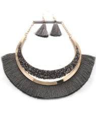 Cotton Threads Tassel Arch Fashion Women Costume Necklace and Earrings Set - Gray