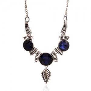 Ink Blue Gem Embellished Vintage Style Fashion Women Necklace