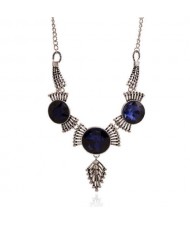 Ink Blue Gem Embellished Vintage Style Fashion Women Necklace