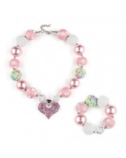 Heart Pendant Pinky Fashion Baby Girl Necklace and Bracelet Jewelry Set