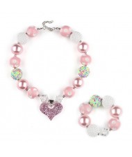 Heart Pendant Pinky Fashion Baby Girl Necklace and Bracelet Jewelry Set