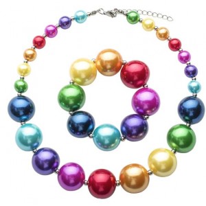Multicolor Acrylic Beads Kids Necklace and Bracelet Jewelry Set