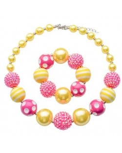 Pink and Yellow Acrylic Beads Combo Design Baby Necklace and Bracelet Jewelry Set